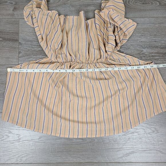 Urban Outfitters Kimchi Blue Tan Stripe Off The Shoulder Ruffle Top Small - Picture 14 of 16